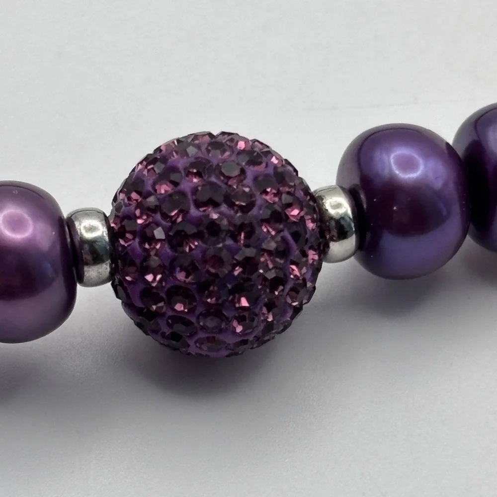 VTG Honora Pearl Necklace Bracelet Earrings Purple Crystal Pendant 925 Clasp 18